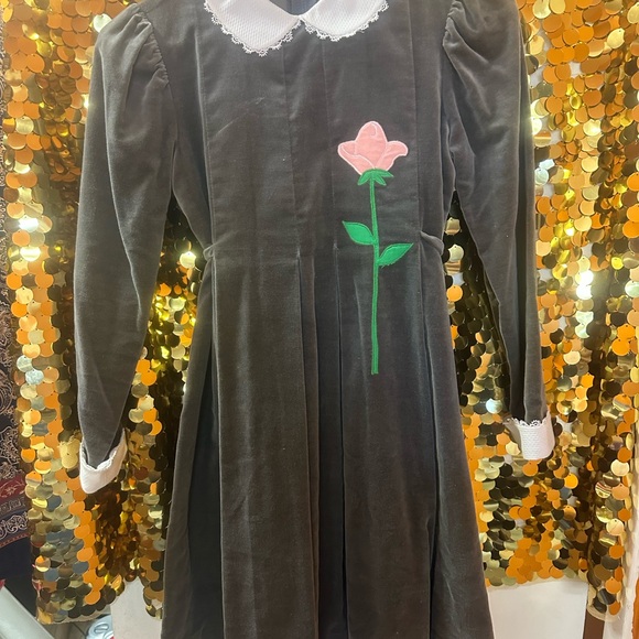 Florence Eiseman grey Dress with Pink Rose